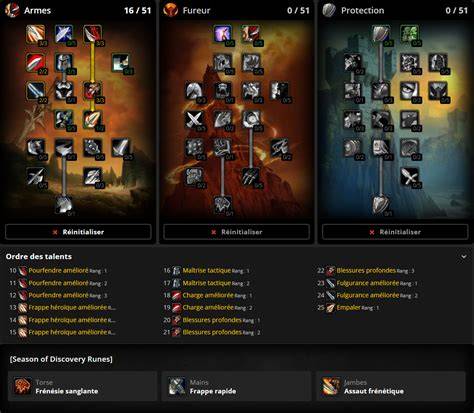 graphique talents guerrier legion armes fureur