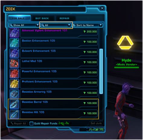 schéma progression index SWTOR