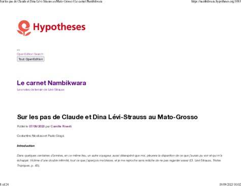 Extrait de carnets Lévi-Strauss Dina Nambikwara