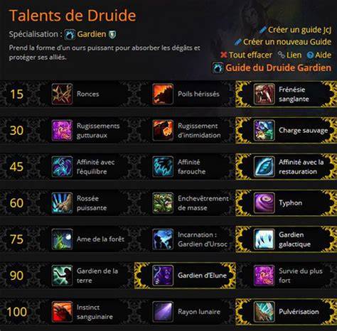 guide talants et arbres druide gardien