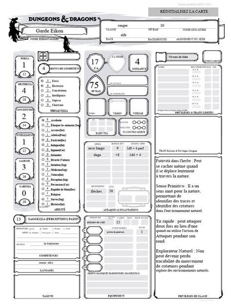 infographie fiche de personnage D&D 5e