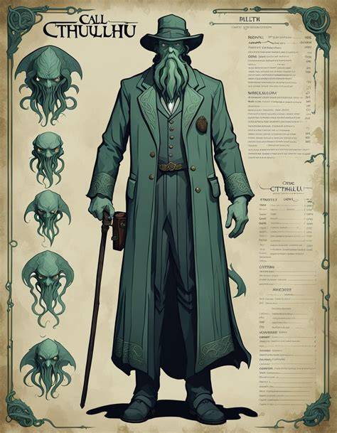 illustrations et fiches de personnages Cthulhu