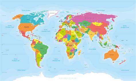 Carte du monde et cristaux élémentaires