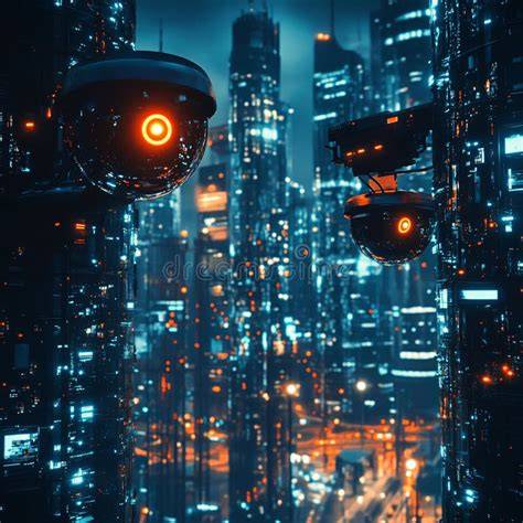 illustration cyberpunk surveillance city