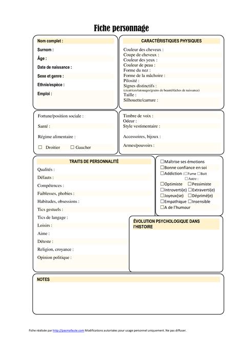 fiche de personnage imprimable exemple