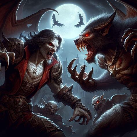 image de vampire et loup-garou café nocturne